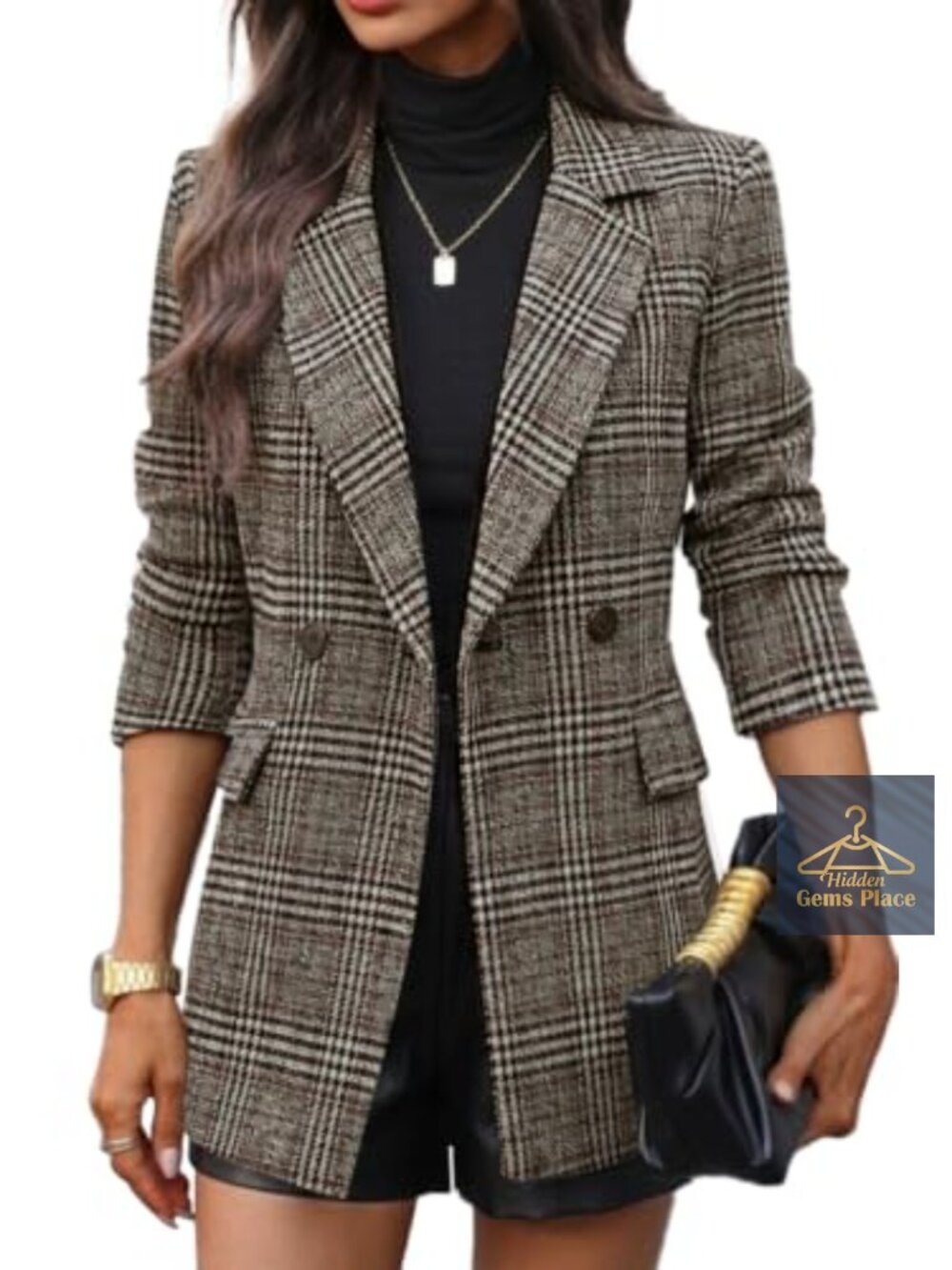 Longline Double-Breasted Tweed Blazer for Women Business Casual